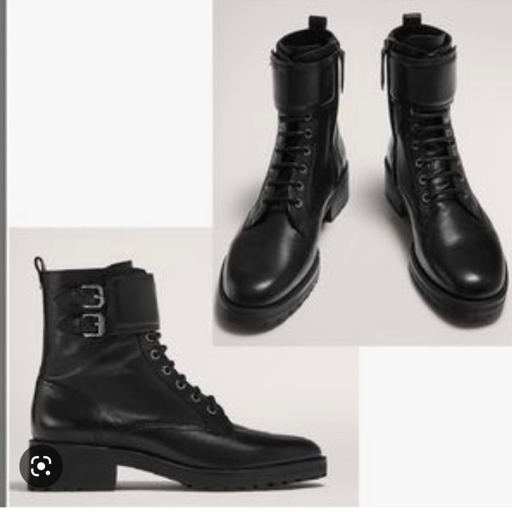 Combat black leather boots Massimo Dutti
